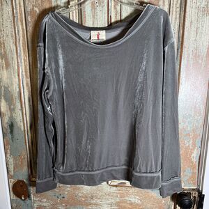 New BOHO JANE Womens Size L Gray VELVET Stretch Long Sleeve Top